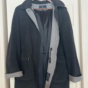 London Fog Hooded Jacket Women’s S Dark Gray Mid-Length Button Zip Winter